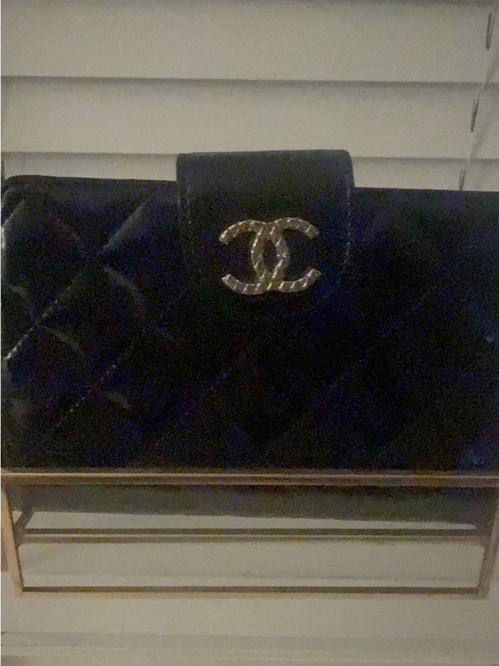 CHANEL MATELASSE  Black Quilted Patent Wallet CC Logo- with COA Dusty box